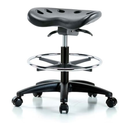 E Com Interion Polyurethane Tractor Stool W/ Foot Ring and Seat Tilt - Black w/ Black Base PTMBSO-RG-CF-RC-BLK